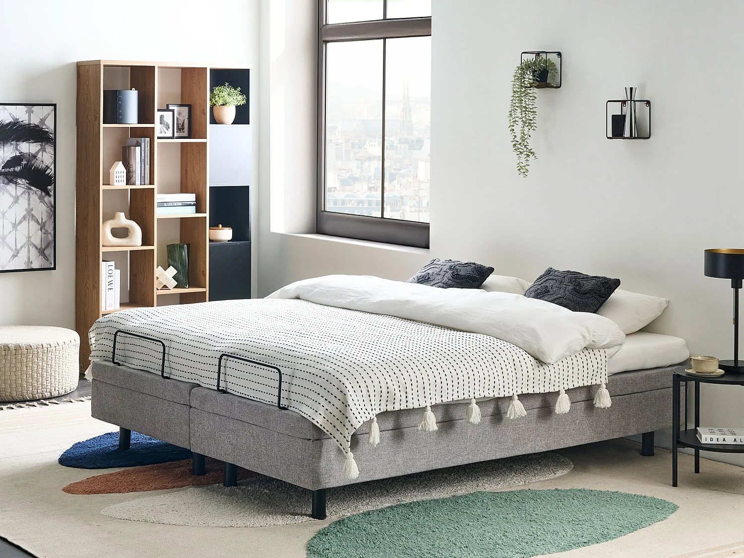 Lit réglable sans tête de lit Tissu DUKE II 160 x 200 cm Gris clair