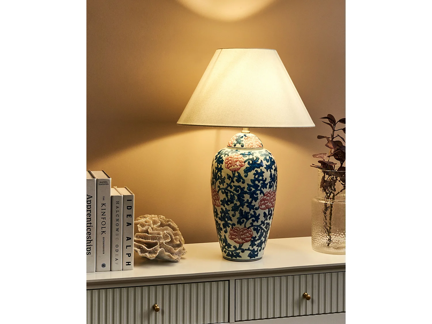 Lampe à poser VERUSA Porcelaine Blanc/bleu