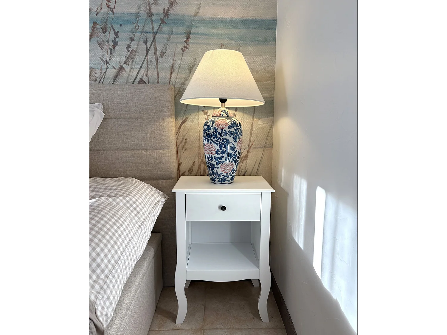 Lampe à poser VERUSA Porcelaine Blanc/bleu