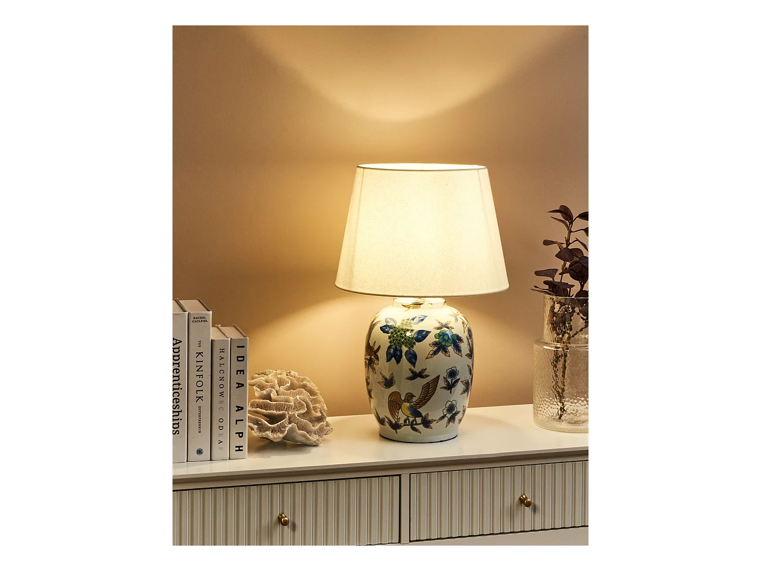 Tischleuchte SUNJA Porzellan Weiss / Blau