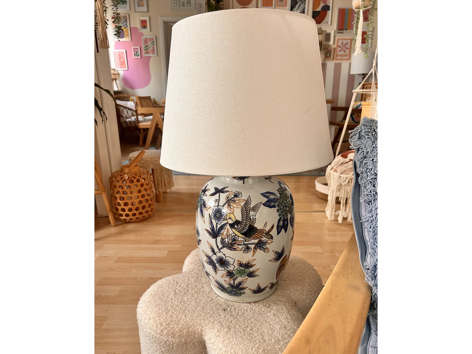 Lampe à poser SUNJA Porcelaine Blanc/bleu