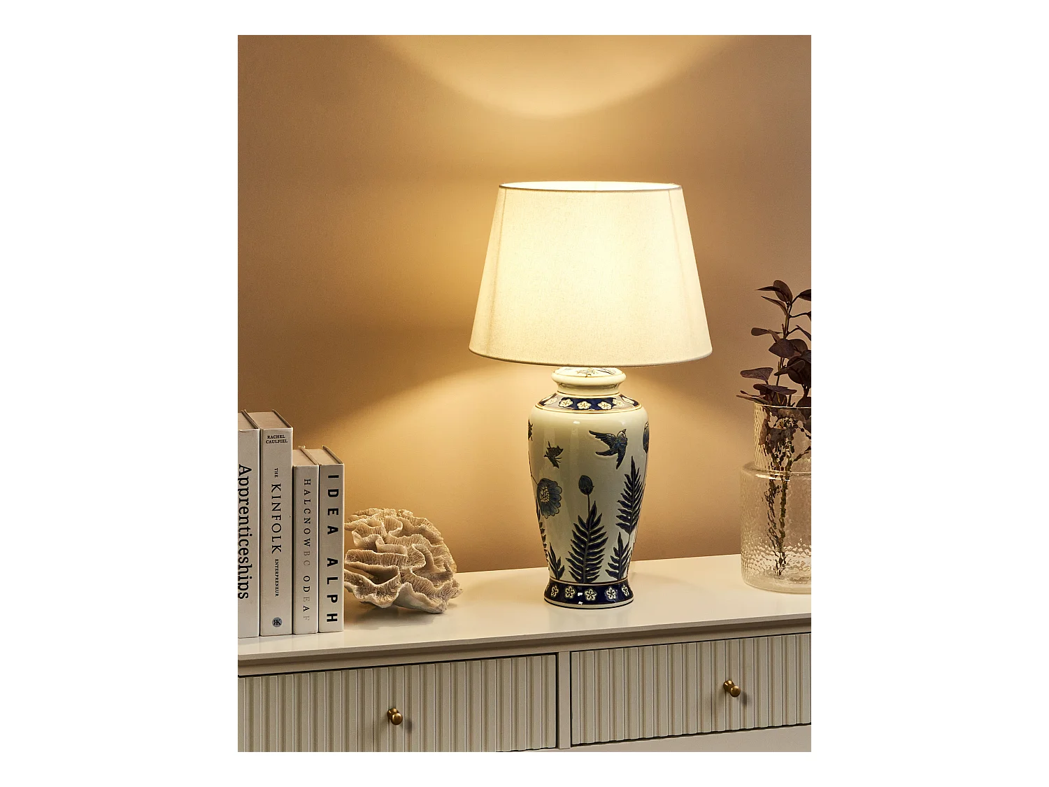 Tischleuchte BIJELA Porzellan Weiss / Blau