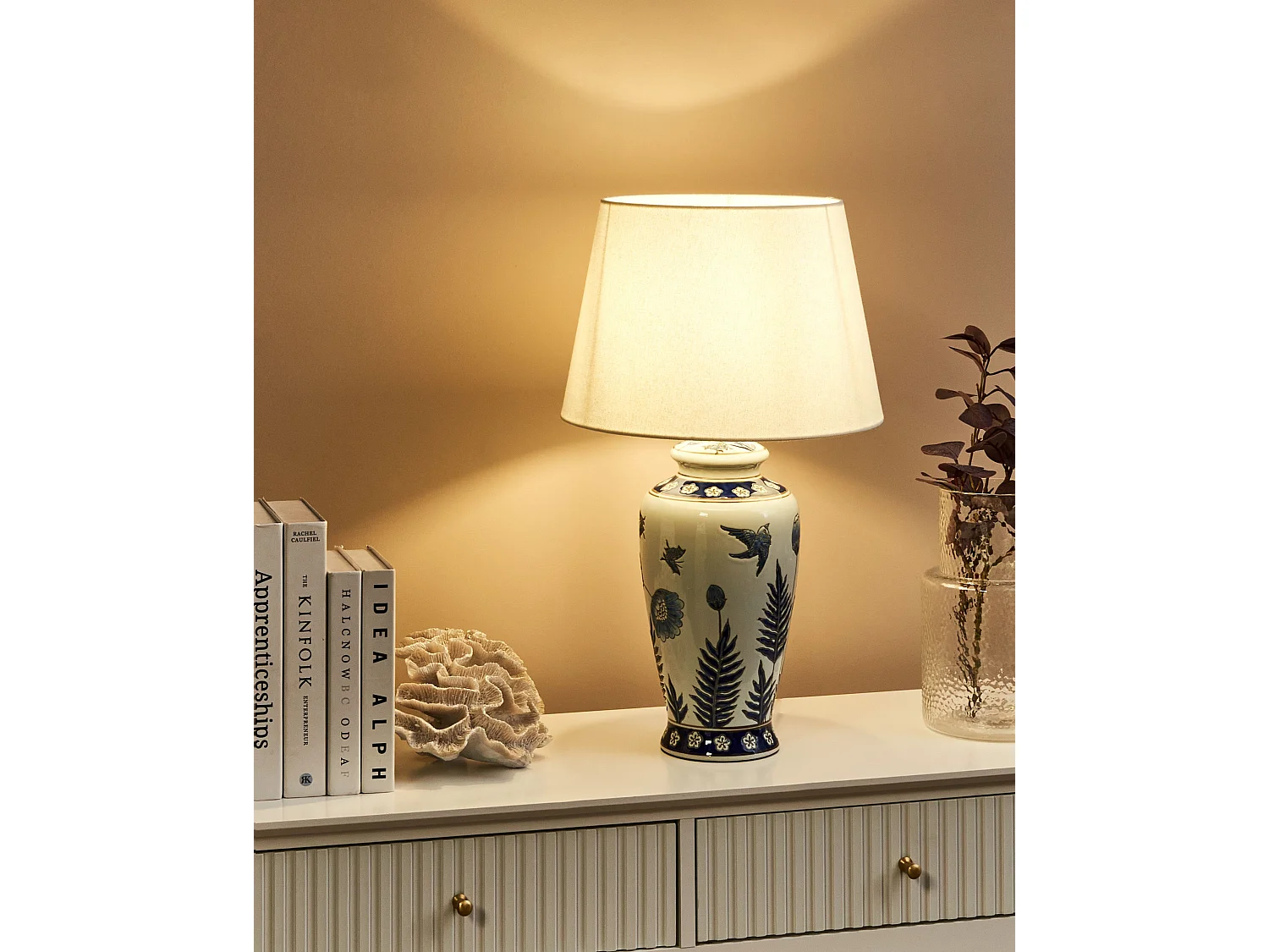 Tischleuchte BIJELA Porzellan Weiss / Blau