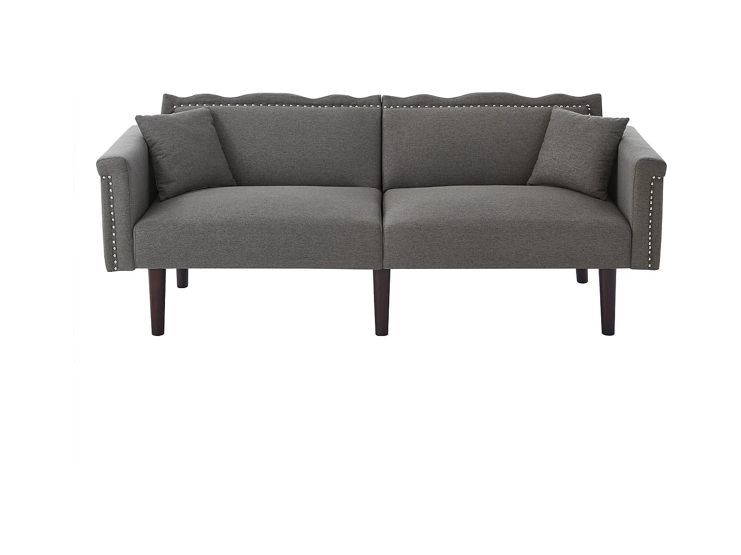 Canapé Convertible 2 Places en coton et Lin gris avec Dossier Double Réglable et Pieds en Bois - 176x72x72cm