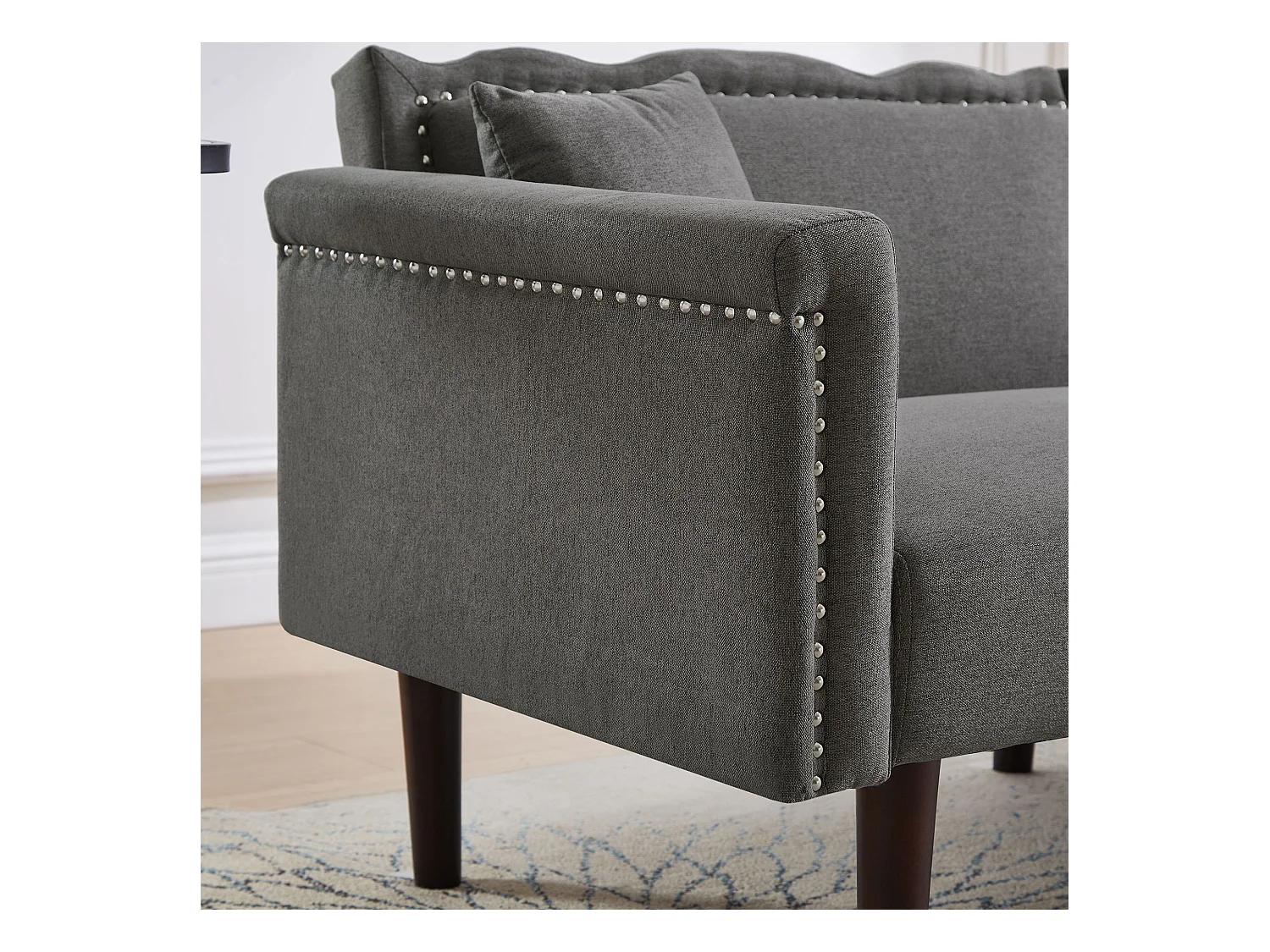 Canapé Convertible 2 Places en coton et Lin gris avec Dossier Double Réglable et Pieds en Bois - 176x72x72cm