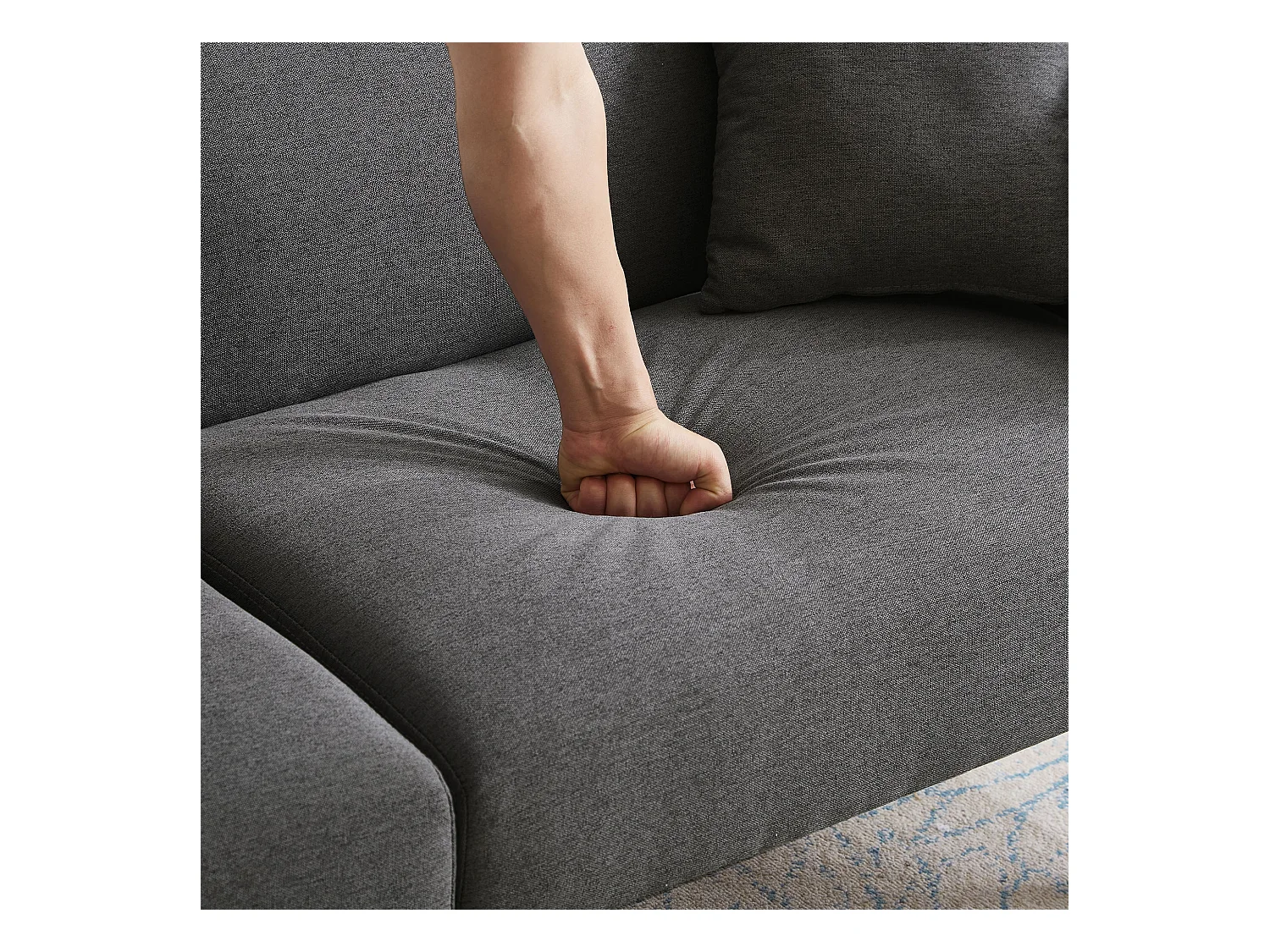 Canapé Convertible 2 Places en coton et Lin gris avec Dossier Double Réglable et Pieds en Bois - 176x72x72cm