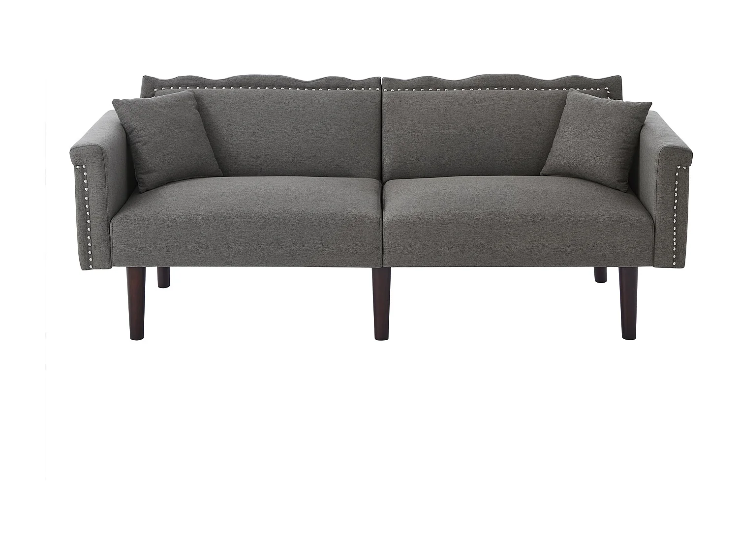 Canapé Convertible 2 Places en coton et Lin gris avec Dossier Double Réglable et Pieds en Bois - 176x72x72cm