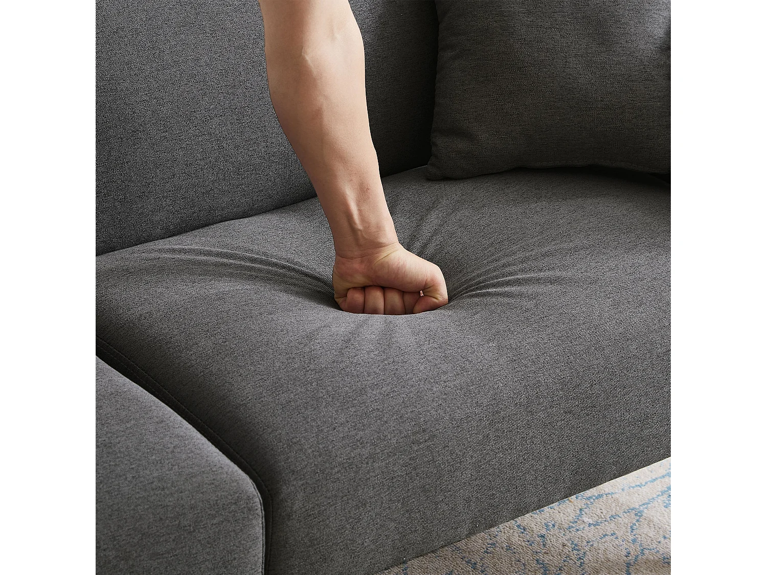 Canapé Convertible 2 Places en coton et Lin gris avec Dossier Double Réglable et Pieds en Bois - 176x72x72cm