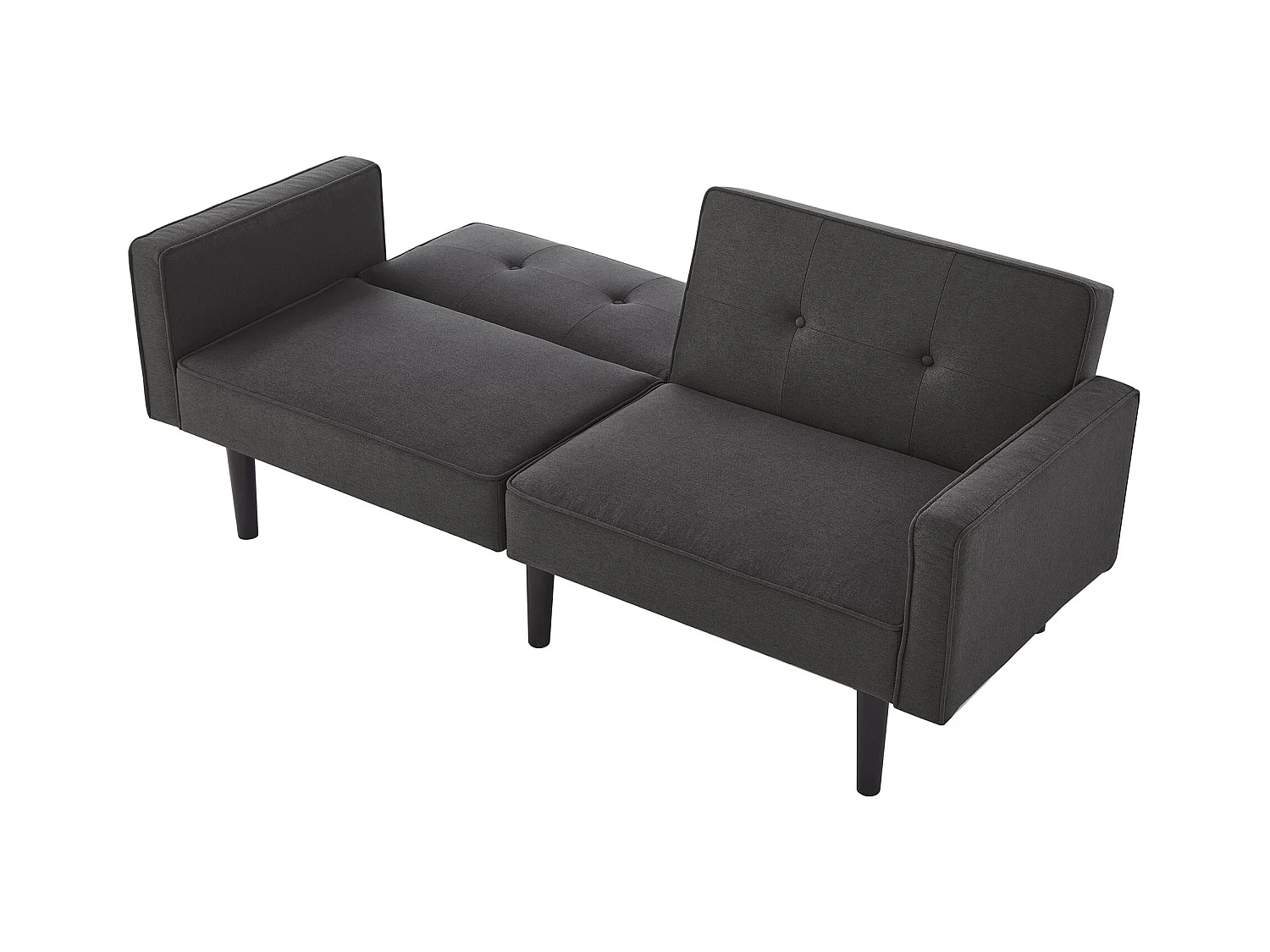 Canapé Convertible 2 places en Tissu Lin Coton noir avec Dossiers Réglables et Pieds Hauts – 176x76x74cm