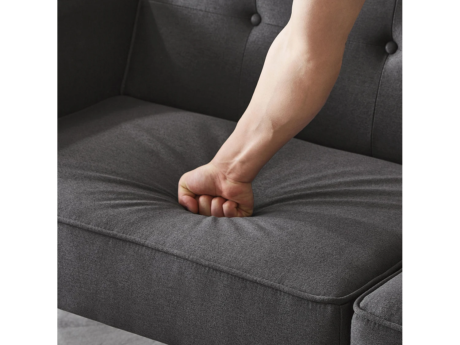 Canapé Convertible 2 places en Tissu Lin Coton noir avec Dossiers Réglables et Pieds Hauts – 176x76x74cm