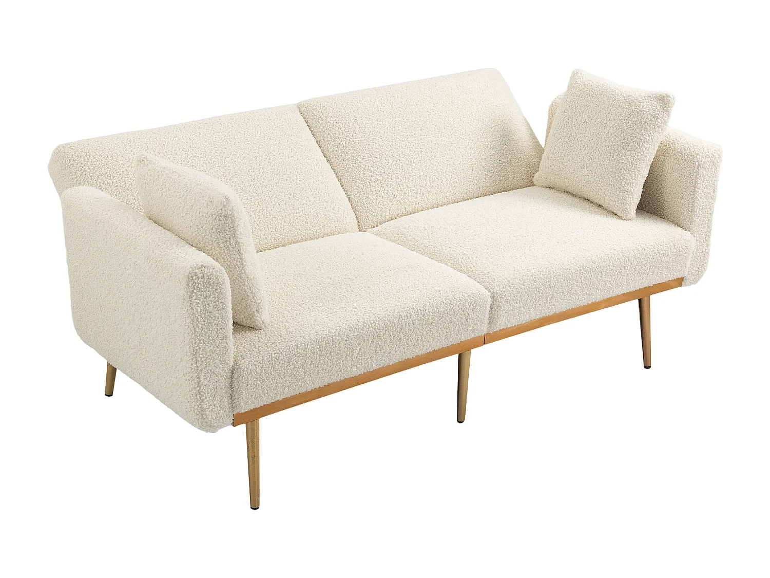 Canapé convertible en tissu teddy blanc 2 places avec dossier réglable et pieds en métal - 161.97x79.98x77.97cm