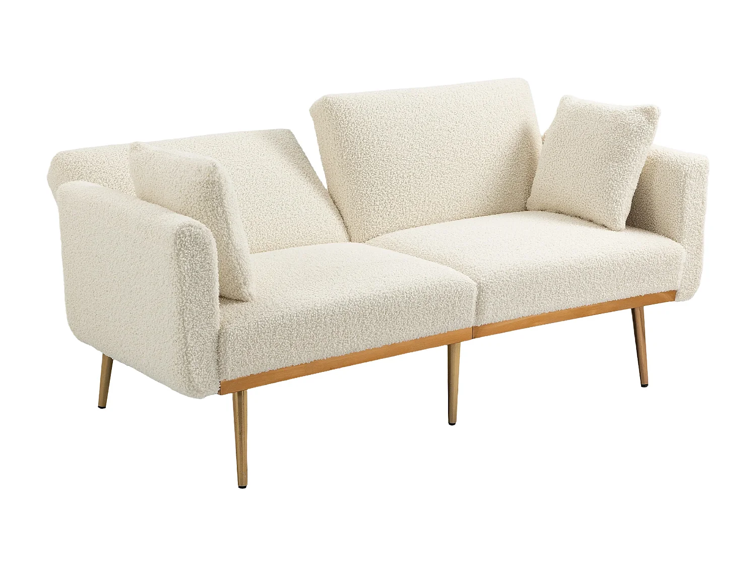 Canapé convertible en tissu teddy blanc 2 places avec dossier réglable et pieds en métal - 161.97x79.98x77.97cm