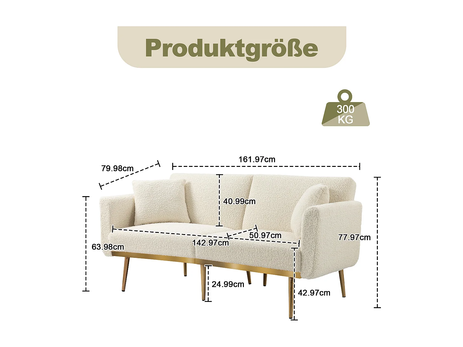 Canapé convertible en tissu teddy blanc 2 places avec dossier réglable et pieds en métal - 161.97x79.98x77.97cm