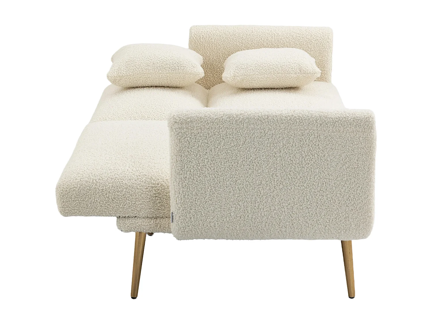 Canapé convertible en tissu teddy blanc 2 places avec dossier réglable et pieds en métal - 161.97x79.98x77.97cm