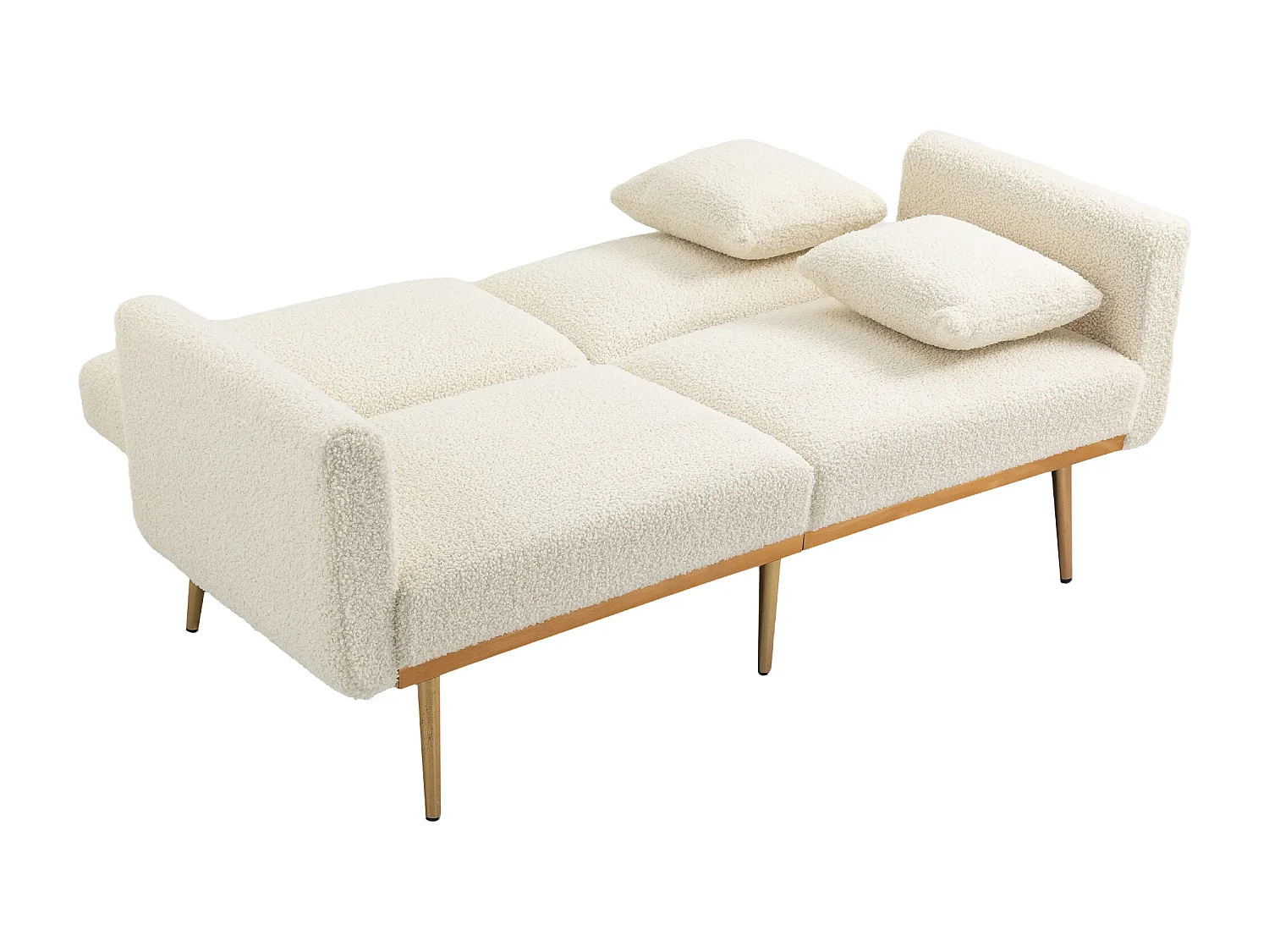 Canapé convertible en tissu teddy blanc 2 places avec dossier réglable et pieds en métal - 161.97x79.98x77.97cm