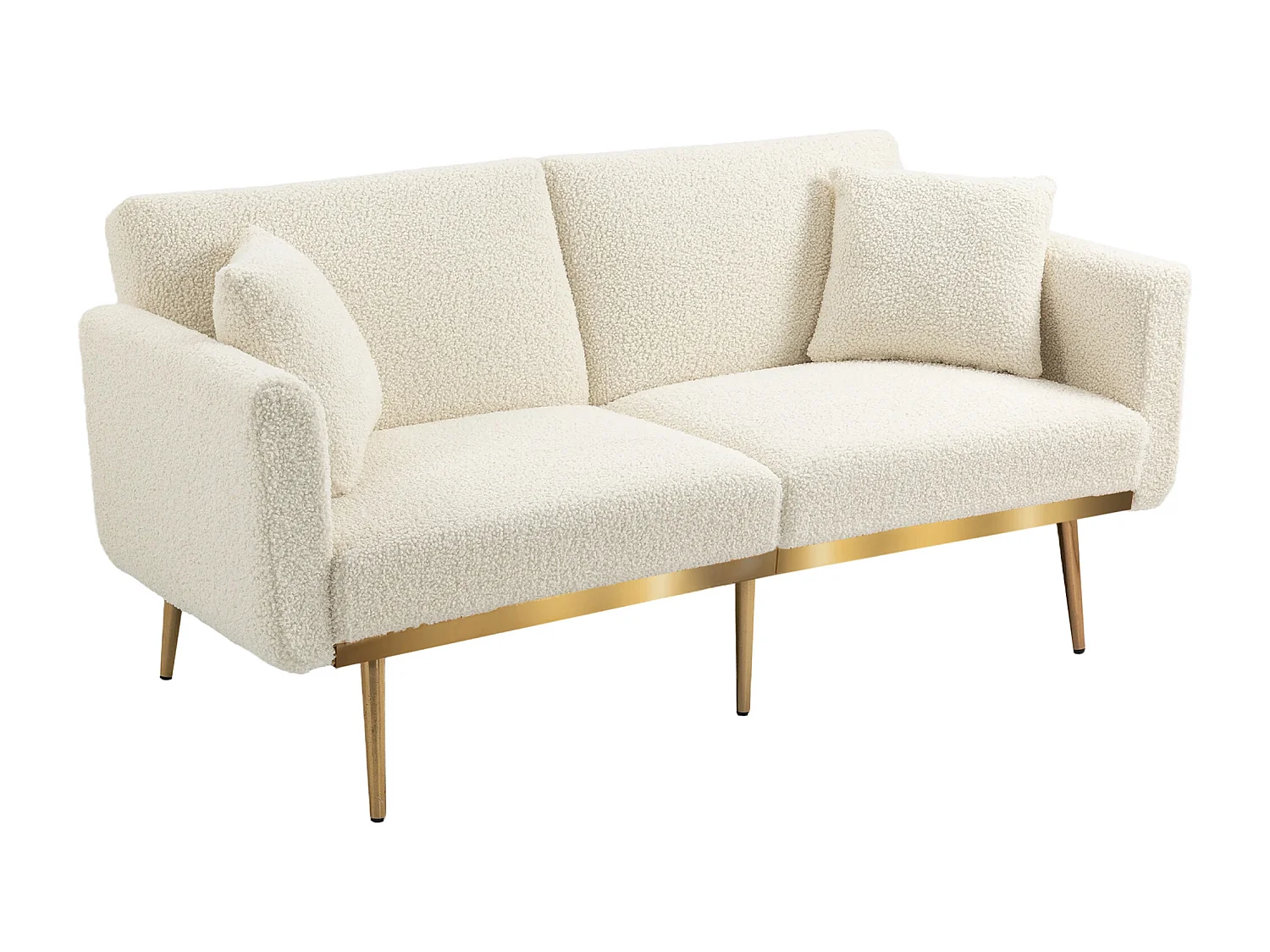 Canapé convertible en tissu teddy blanc 2 places avec dossier réglable et pieds en métal - 161.97x79.98x77.97cm