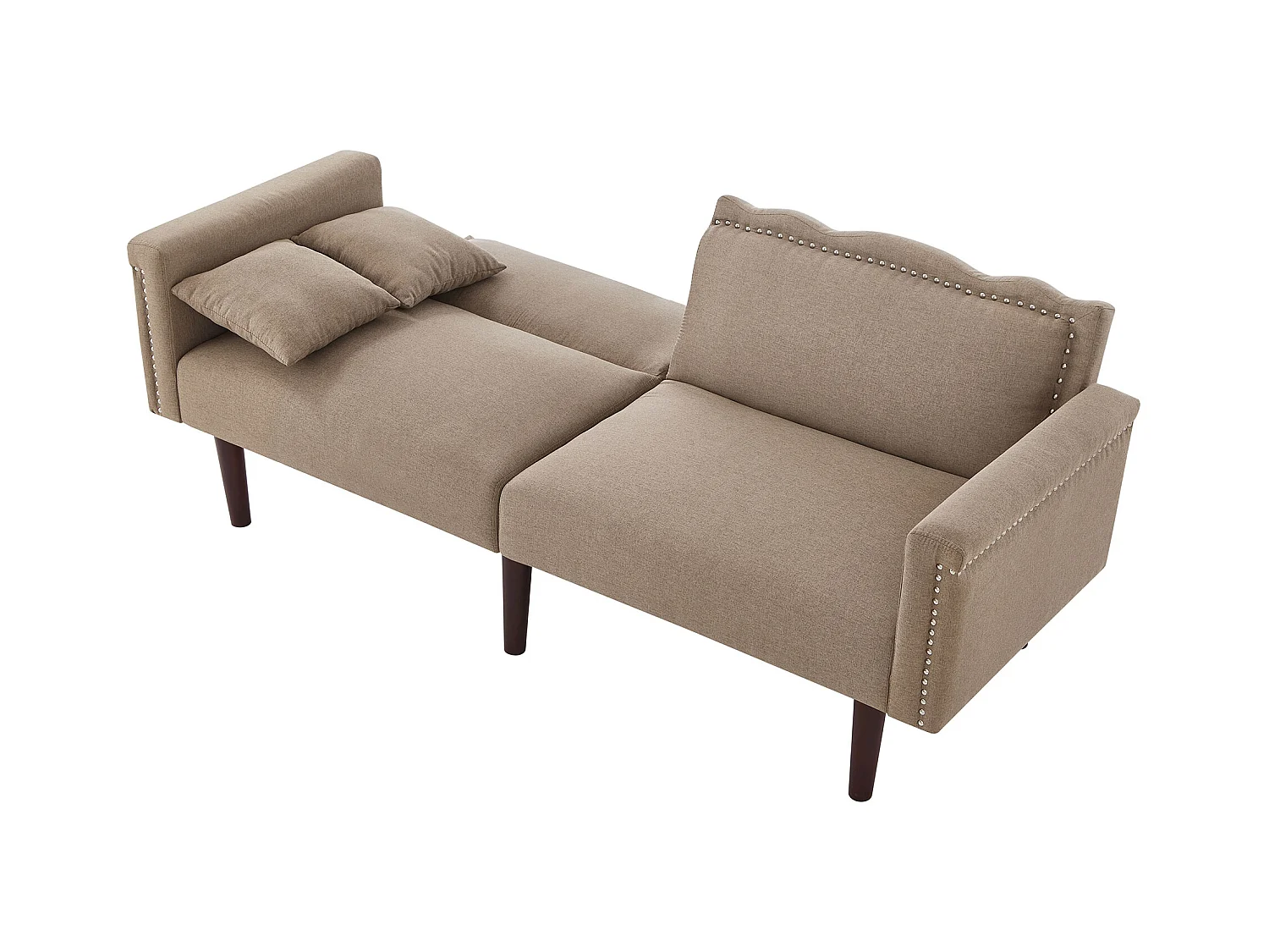 Canapé Convertible 2 Places en coton et Lin marron avec Dossier Double Réglable et Pieds en Bois - 176x72x72cm