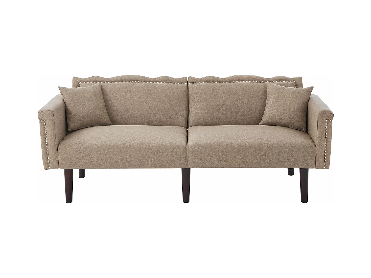 Canapé Convertible 2 Places en coton et Lin marron avec Dossier Double Réglable et Pieds en Bois - 176x72x72cm