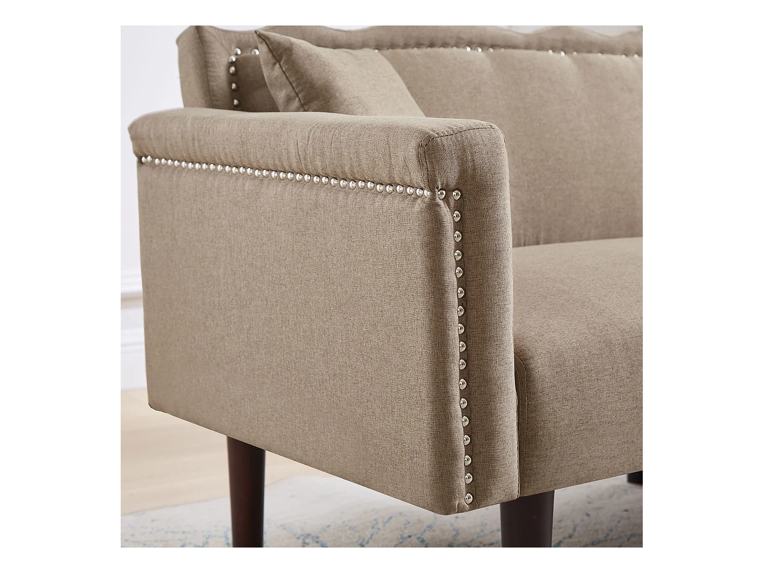 Canapé Convertible 2 Places en coton et Lin marron avec Dossier Double Réglable et Pieds en Bois - 176x72x72cm