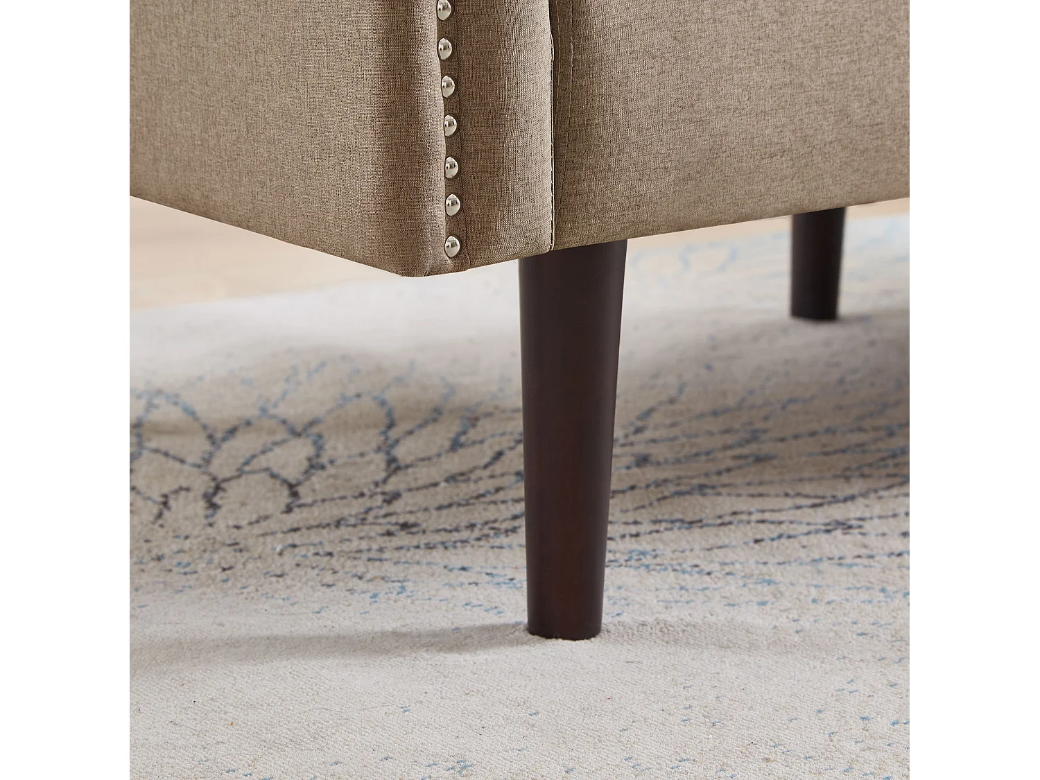 Canapé Convertible 2 Places en coton et Lin marron avec Dossier Double Réglable et Pieds en Bois - 176x72x72cm