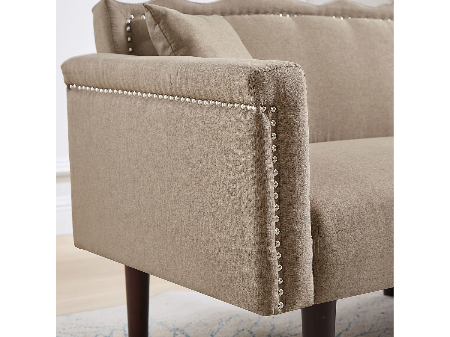 Canapé Convertible 2 Places en coton et Lin marron avec Dossier Double Réglable et Pieds en Bois - 176x72x72cm