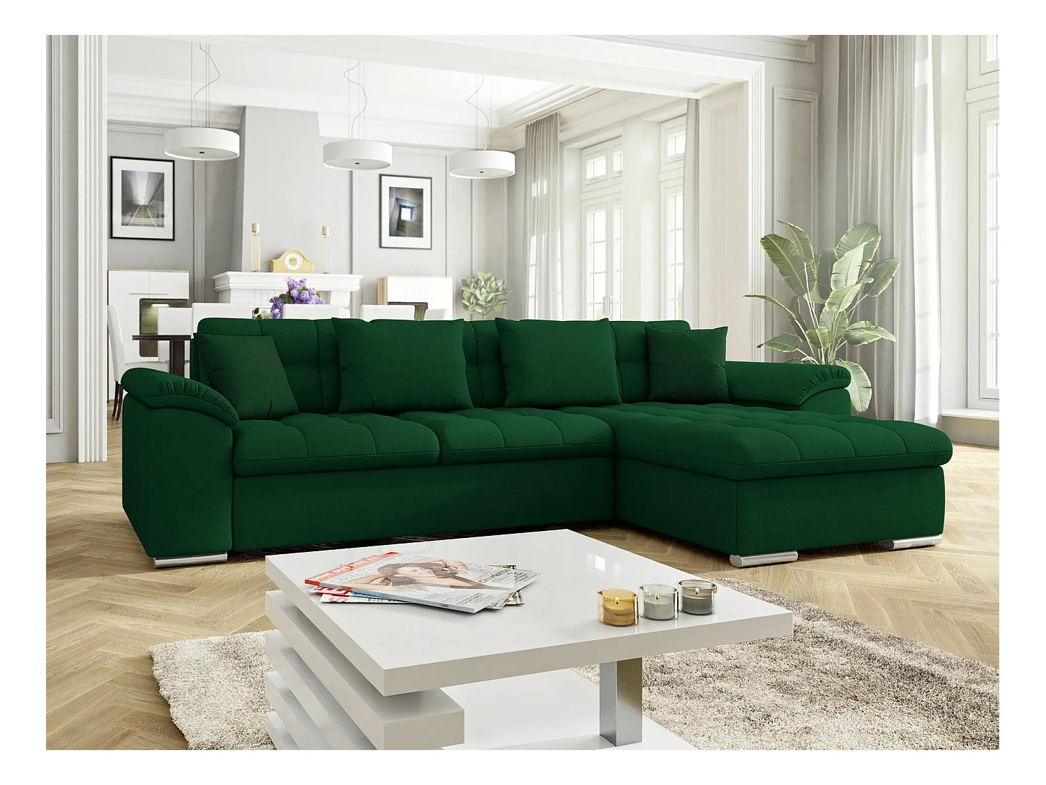 Divano angolare Comfivo 107, Verde, Con, 280x160x76cm