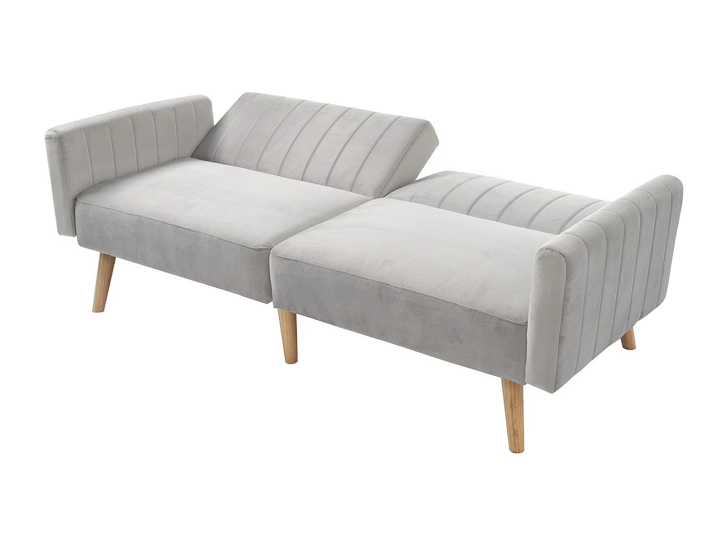 Canapé convertible gris clair 2 places avec mousse haute densité et pieds en bois écologique - 178x75x68cm