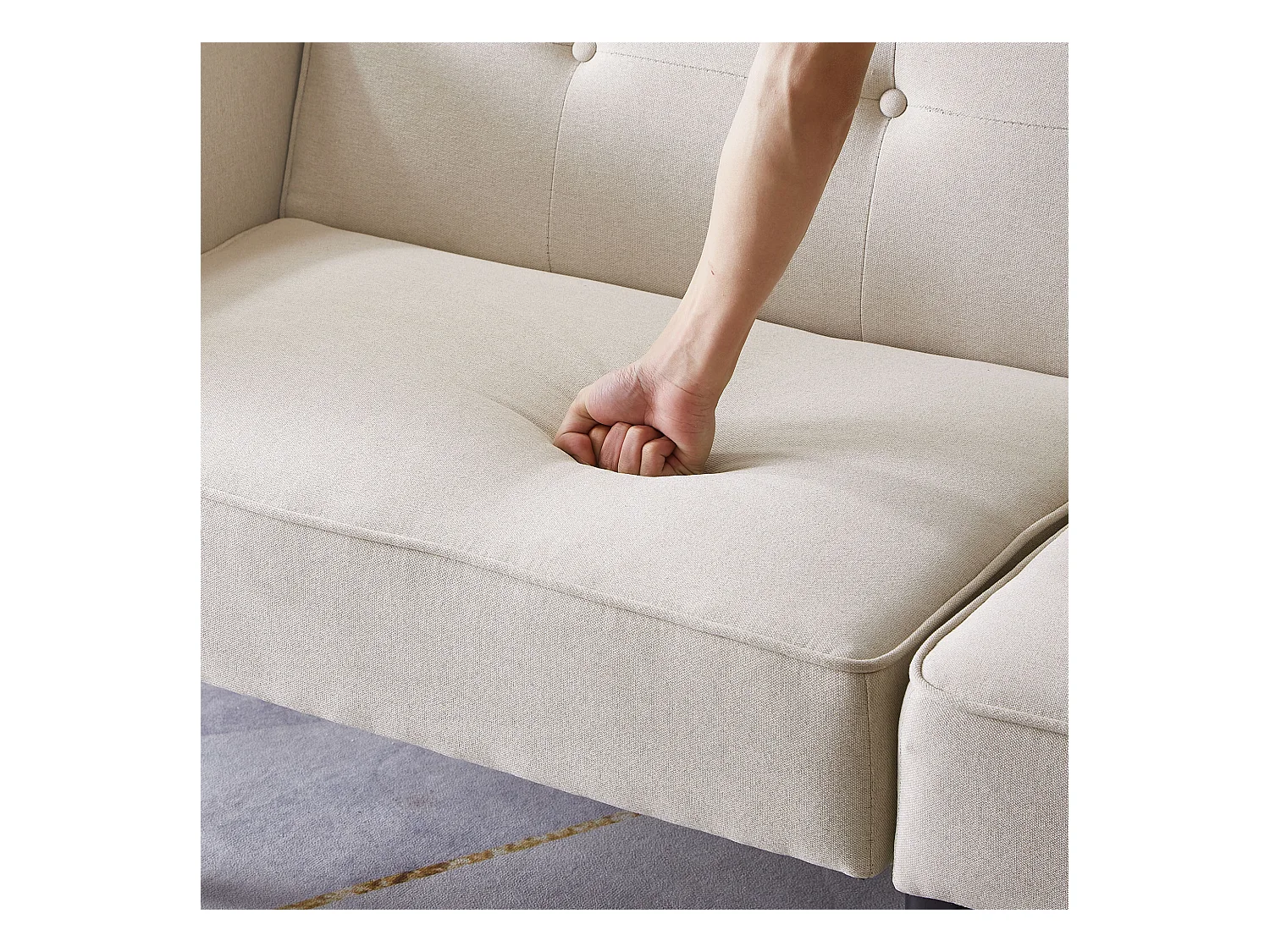 Canapé Convertible 2 places en Tissu Lin Coton beige avec Dossiers Réglables et Pieds Hauts – 176x76x74cm