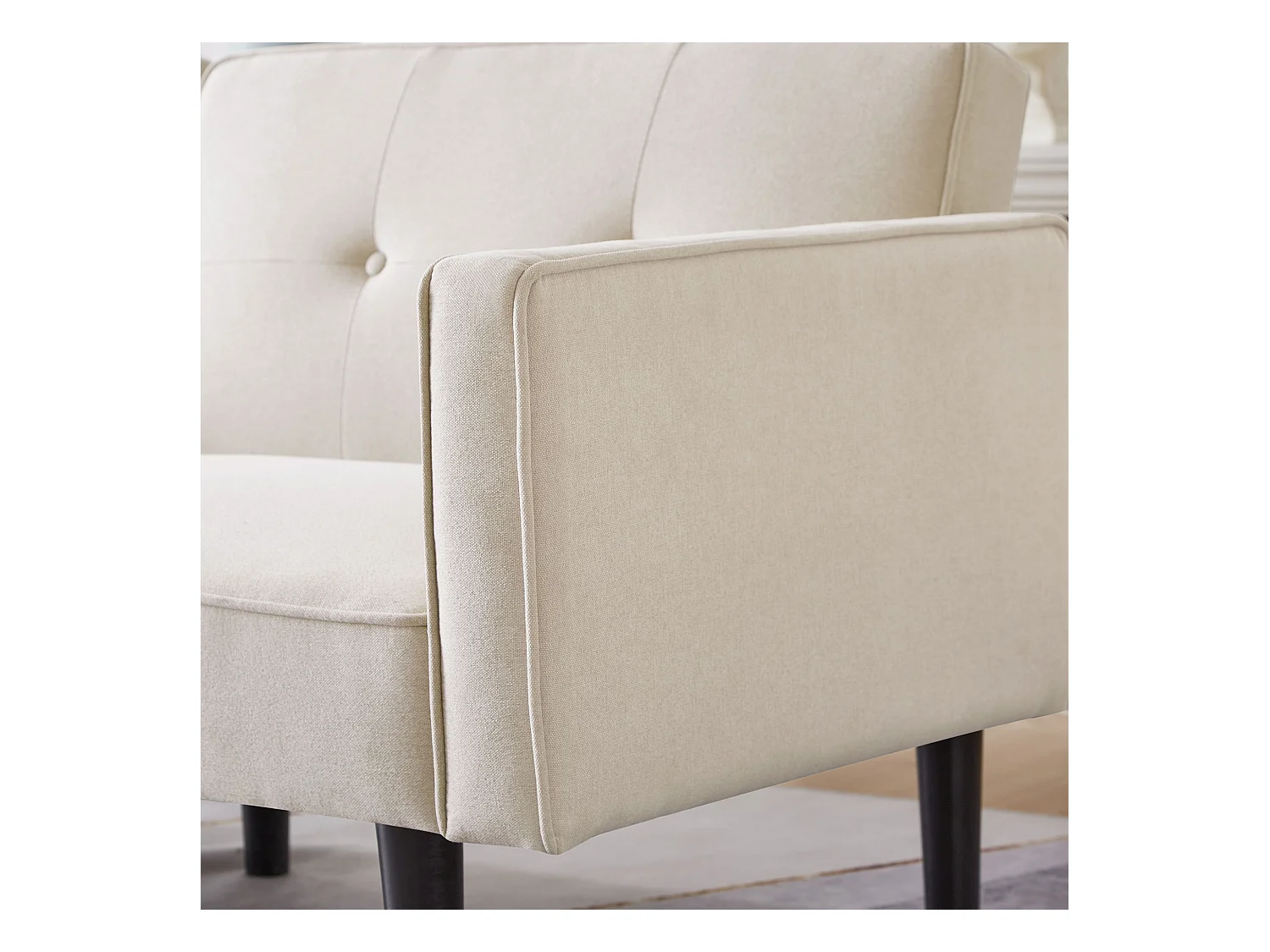 Canapé Convertible 2 places en Tissu Lin Coton beige avec Dossiers Réglables et Pieds Hauts – 176x76x74cm