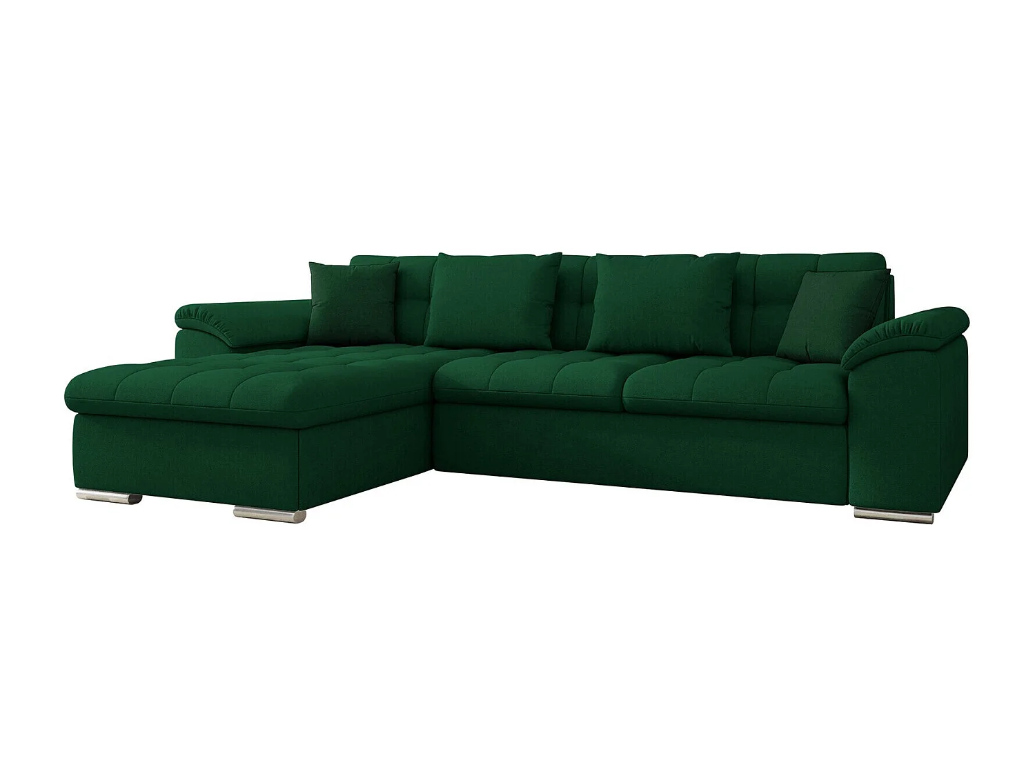 Sofá rinconero Comfivo 107, Verde, Función de descanso, Almacenaje, 280x160x76cm