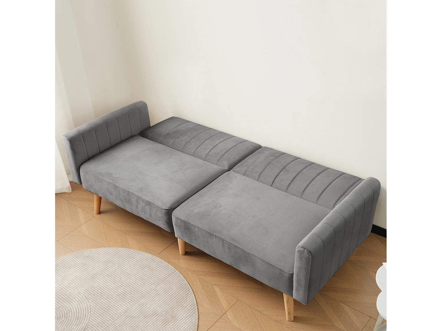 Canapé convertible gris 2 places avec mousse haute densité et pieds en bois écologique - 178x75x68cm