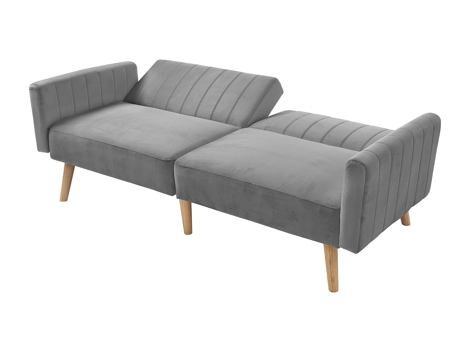 Canapé convertible gris 2 places avec mousse haute densité et pieds en bois écologique - 178x75x68cm