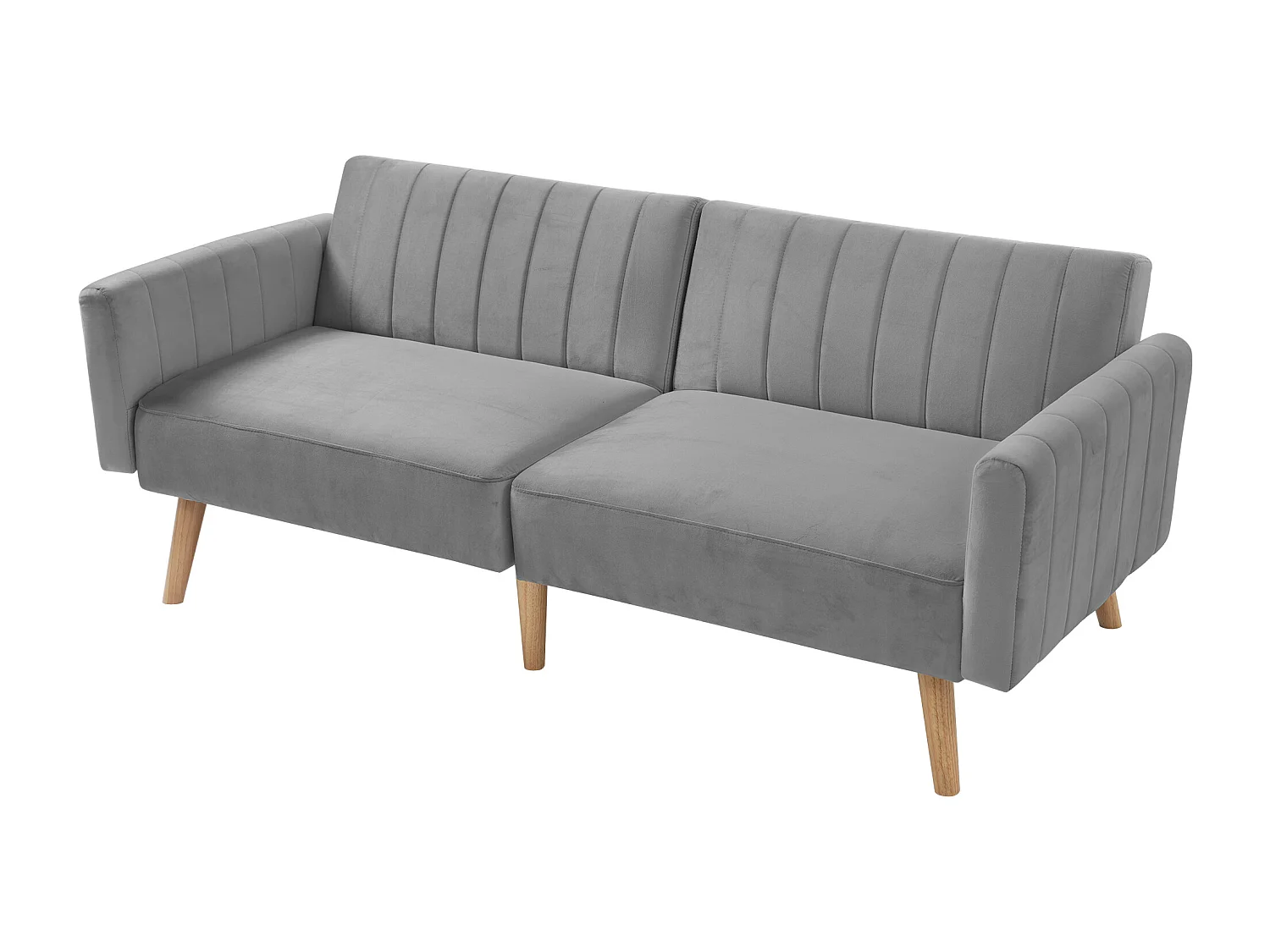 Canapé convertible gris 2 places avec mousse haute densité et pieds en bois écologique - 178x75x68cm