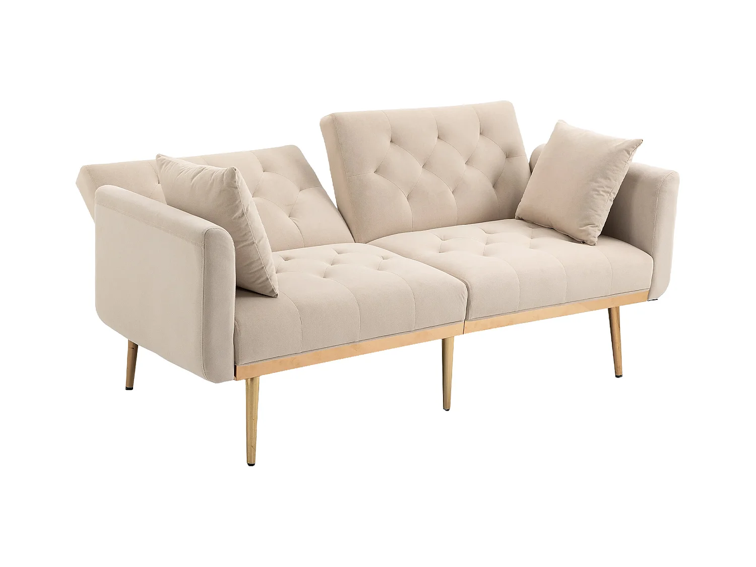 Canapé Convertible en Velours beige 2 Places avec Dossier Ajustable et Pieds Métalliques - 161.97x79.98x77.97cm