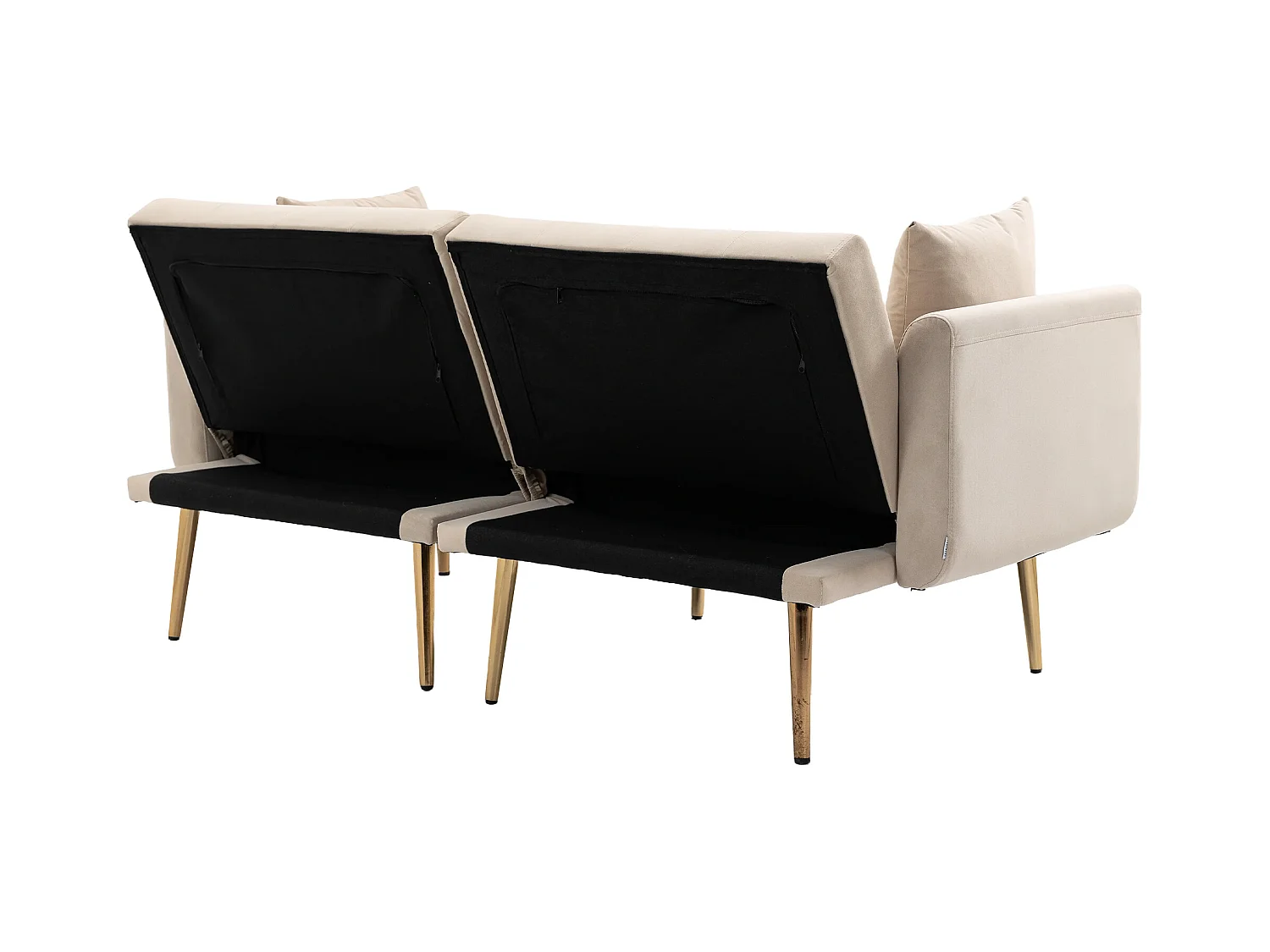 Canapé Convertible en Velours beige 2 Places avec Dossier Ajustable et Pieds Métalliques - 161.97x79.98x77.97cm