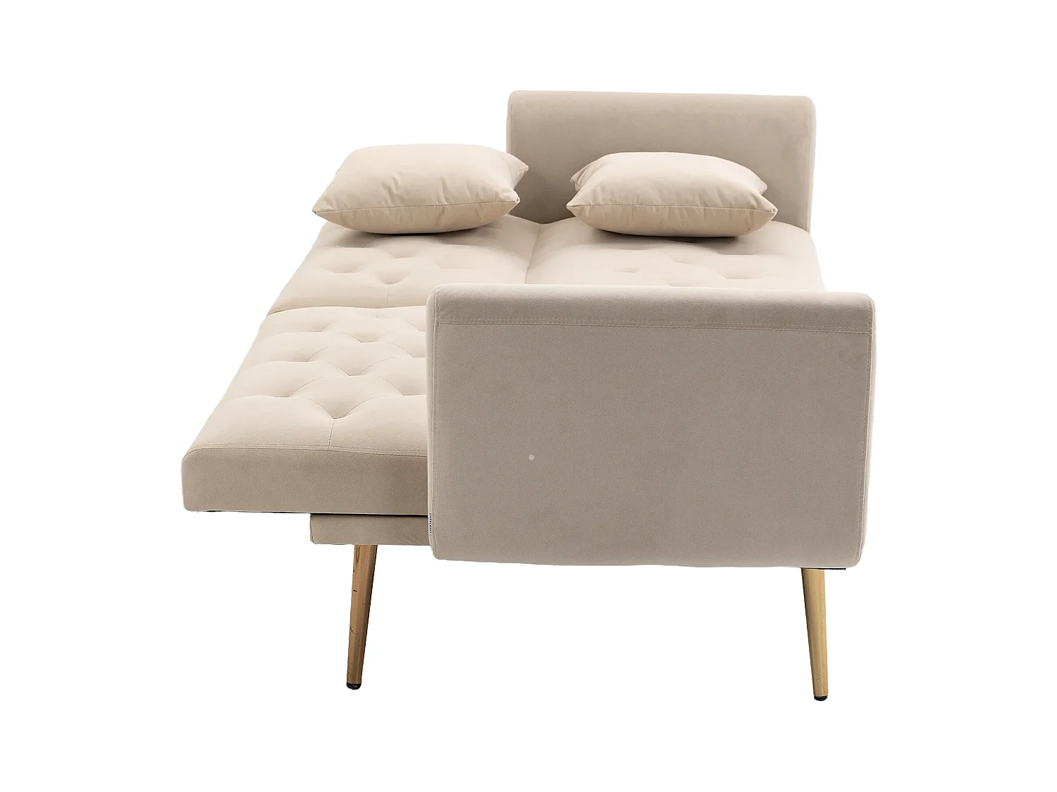 Canapé Convertible en Velours beige 2 Places avec Dossier Ajustable et Pieds Métalliques - 161.97x79.98x77.97cm