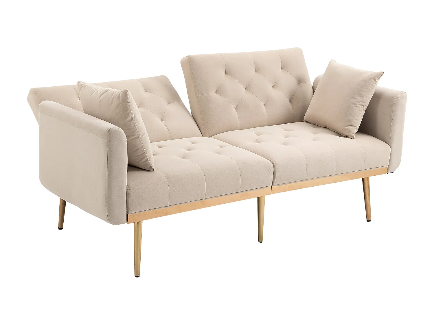 Canapé Convertible en Velours beige 2 Places avec Dossier Ajustable et Pieds Métalliques - 161.97x79.98x77.97cm