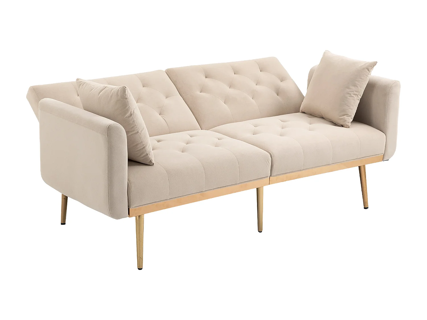 Canapé Convertible en Velours beige 2 Places avec Dossier Ajustable et Pieds Métalliques - 161.97x79.98x77.97cm
