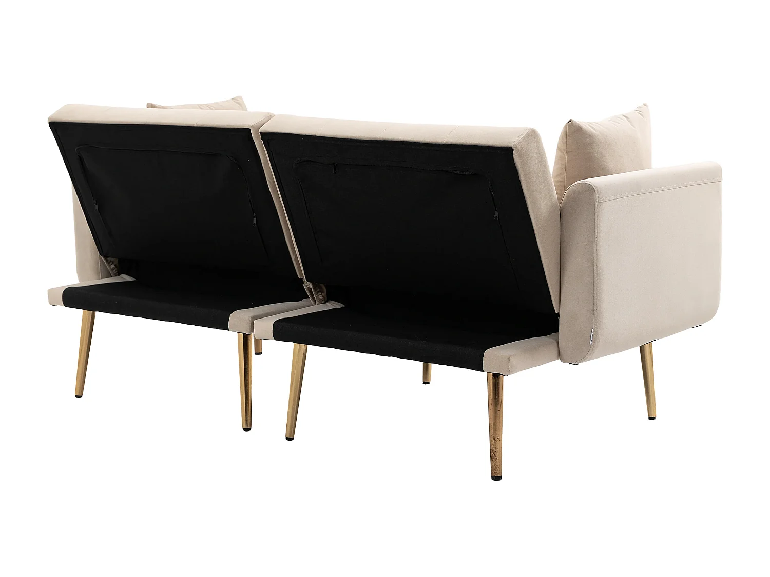 Canapé Convertible en Velours beige 2 Places avec Dossier Ajustable et Pieds Métalliques - 161.97x79.98x77.97cm