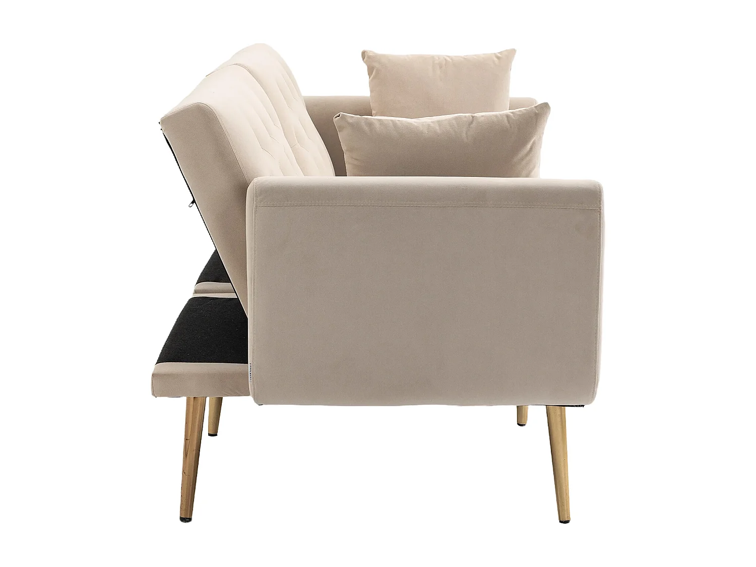 Canapé Convertible en Velours beige 2 Places avec Dossier Ajustable et Pieds Métalliques - 161.97x79.98x77.97cm