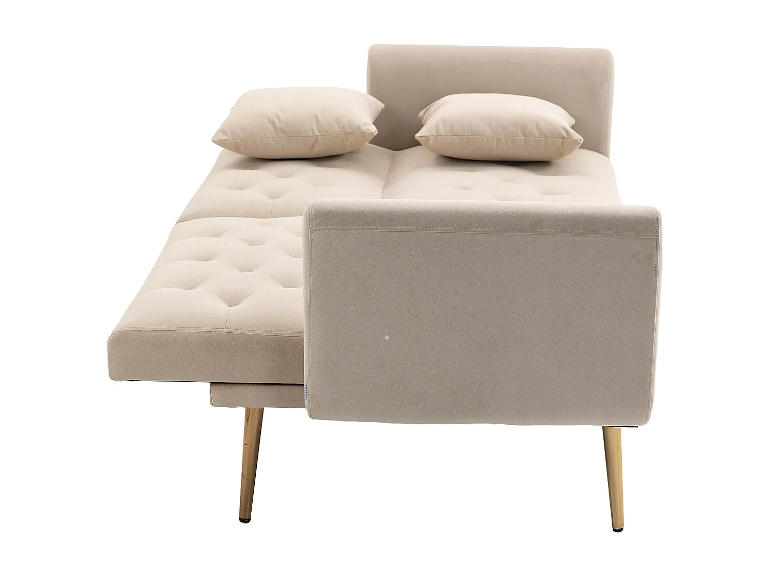 Canapé Convertible en Velours beige 2 Places avec Dossier Ajustable et Pieds Métalliques - 161.97x79.98x77.97cm