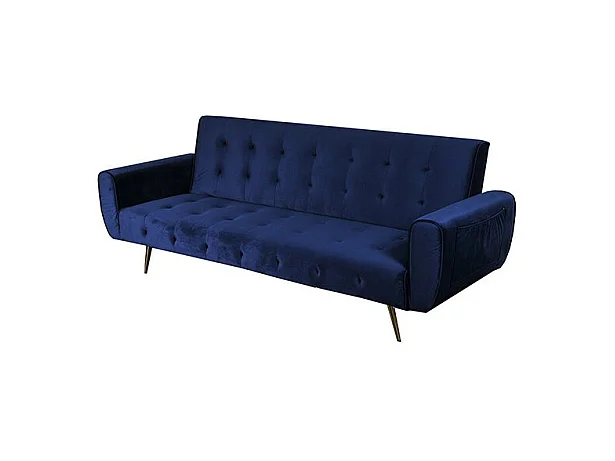 Canapé convertible 3 places velours bleu 210x79x80cm OLUN