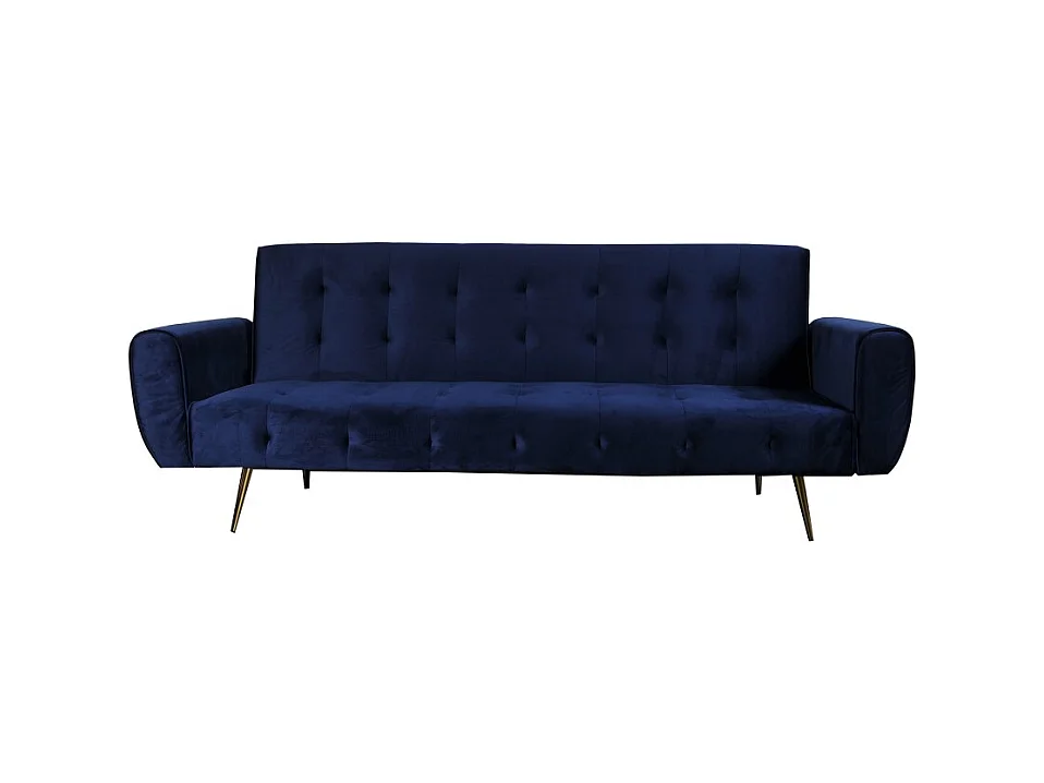 Canapé convertible 3 places velours bleu 210x79x80cm OLUN