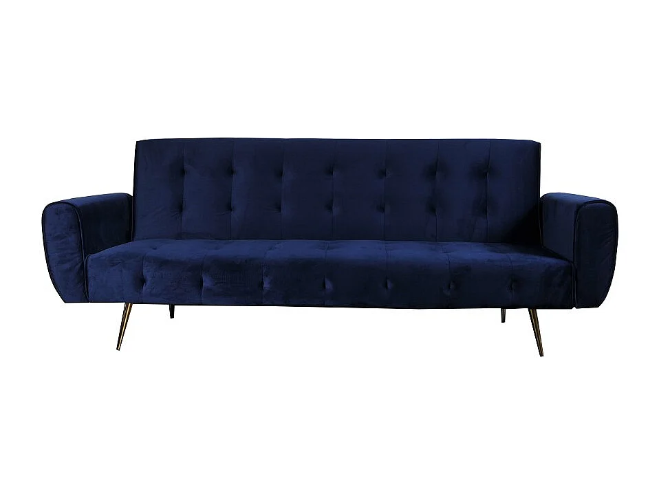 Canapé convertible 3 places velours bleu 210x79x80cm OLUN