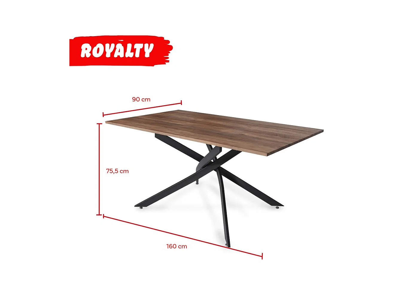 Table à manger 90x160cm couleur chêne pied métal