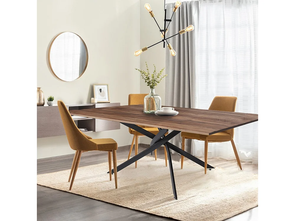 Table à manger 90x160cm couleur chêne pied métal