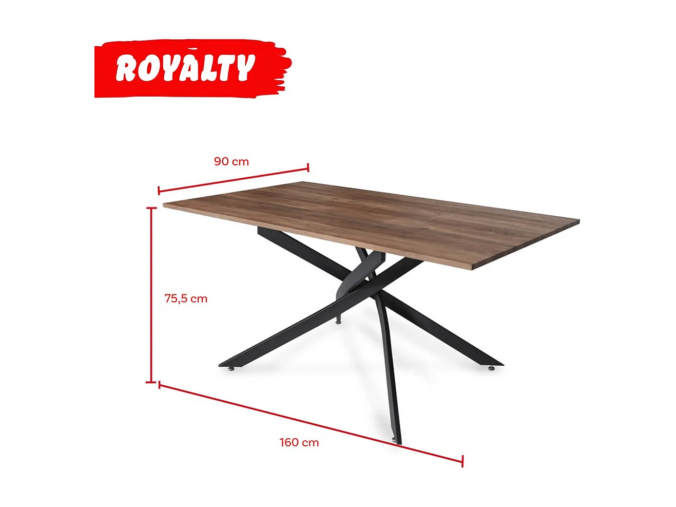 Table à manger 90x160cm couleur chêne pied métal