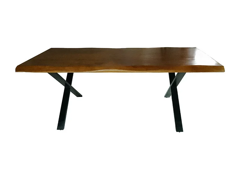 Table à manger Bois massif 90x200cm couleur naturel pied métal