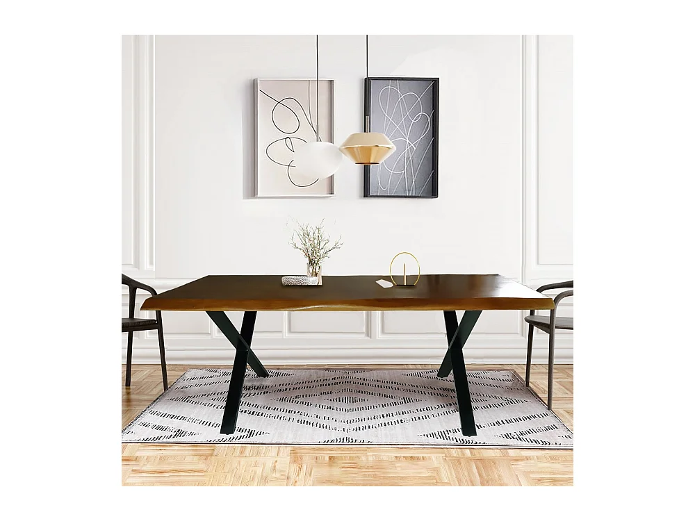 Table à manger Bois massif 90x200cm couleur naturel pied métal