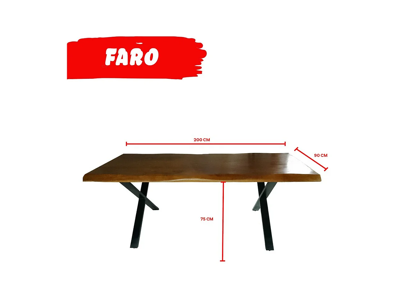 Table à manger Bois massif 90x200cm couleur naturel pied métal